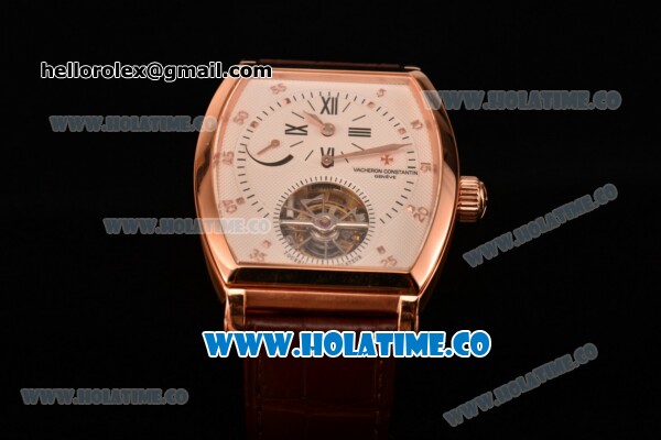 Vacheron Constantin Malte Tourbillon Regulateur Flying Tourbillon Manual Winding Rose Gold Case with White Dial Brown Leather Strap and Diamonds Markers - Click Image to Close